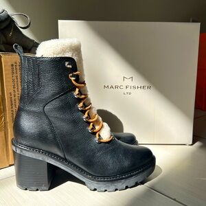 Marc Fisher heeled leather/sherpa boots